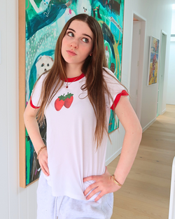Image of Strawberry Staple Red - White Ringer Tee