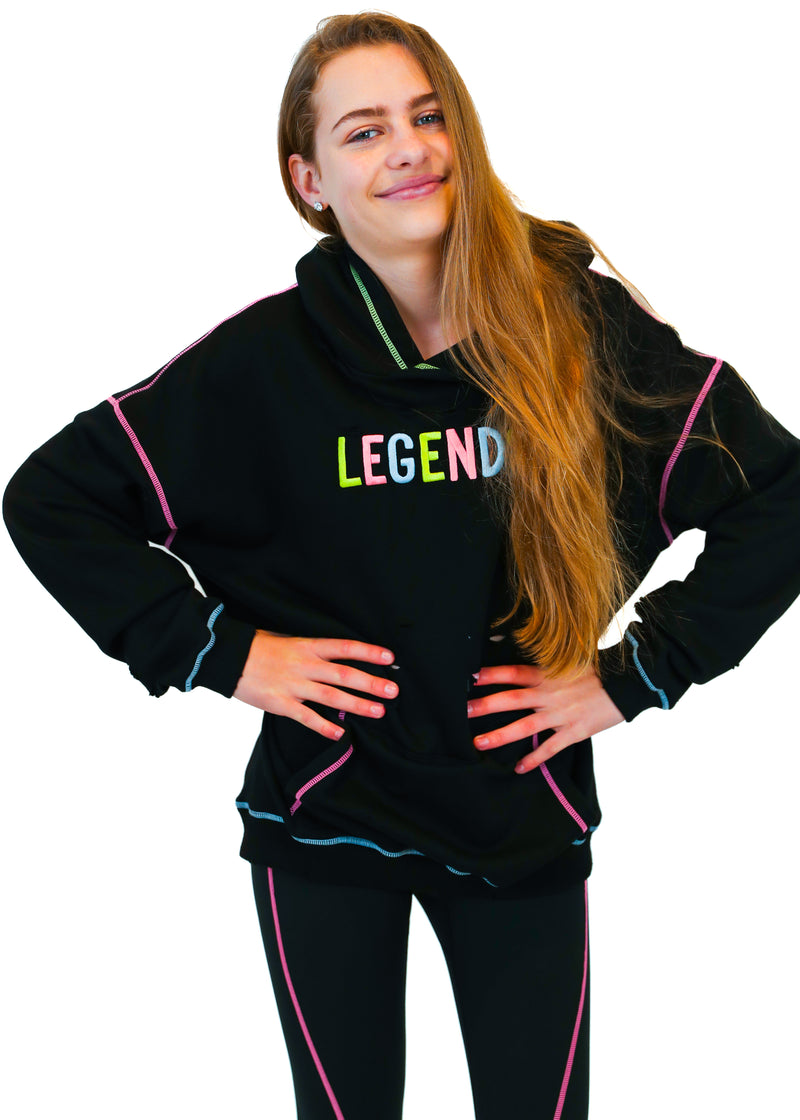 Contrast Color Stitches Hole Design Hoodie - Black